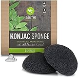 Konjac Sponge with Activated Charcoal - 2 Pack - Konjac Facial Sponge - FREE All-Natural Skin Care eBook & Suction Hook - La Lune Naturals 100% Pure Konjac Cleansing Sponge, Facial Cleansing for Acne