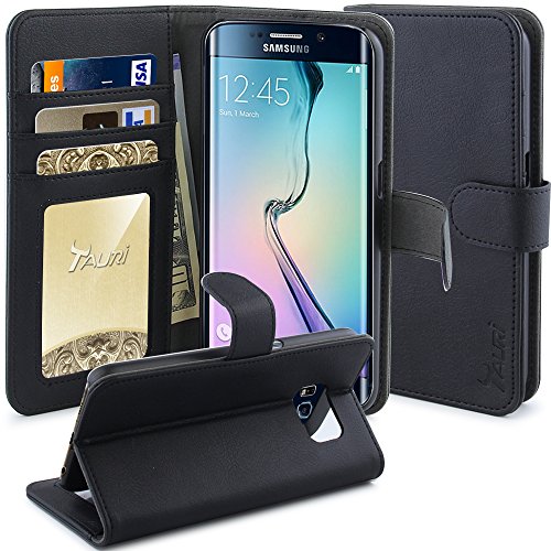 S6 Edge Case, Tauri [Stand Feature] Samsung Galaxy S6 Edge Wallet Leather Case with Stand, ID & Credit Card Pockets Flip Cover - Black