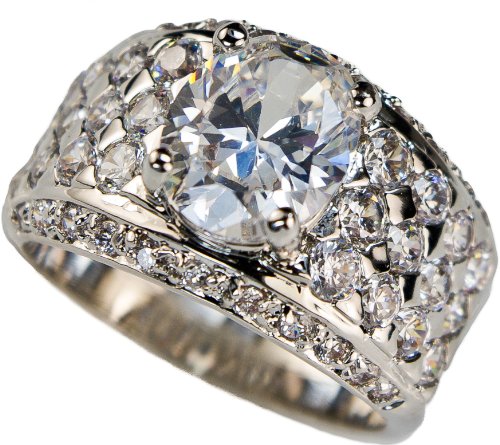 Brilliant Designer White Gold Overlay Men's Ring simulated White Sapphire Size 9 10 11 12 13 14