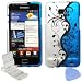 Silver Blue Vine Black Flower Design Rubberized Snap on Hard Shell Cover Protector Faceplate Cell Phone Case for AT&T Samsung Galaxy II S2 i777 + LCD Screen Guard Film + Mini Adjustable Phone Holder Stand + Prying Tool