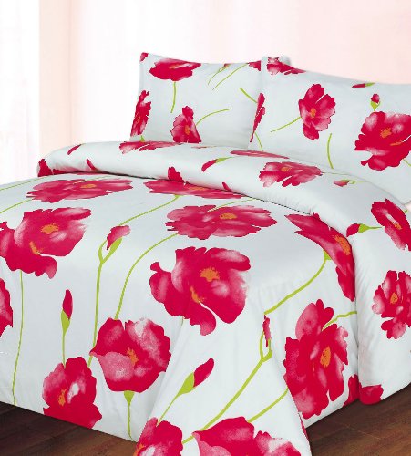Watercolour Red Double Bed Soft Touch Duvet Cover Set