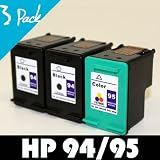 HP 94 C8765WN & HP 95 C8766WN Compatible Remanufactured Combo Pack - 2 Black & 1 Color Ink Cartridges for HP Photosmart 2610 7850 8450xi 2610v 8150 B8350 2610xi 8150v 2710 8150xi 2710xi 8450 PSC 1600 2350 1610 2355 1610v 2355v 1610xi 2355xi Officejet 6200 7210xi 6210 7310 6210v 7310xi 6210xi 7410 7210 7410xi 7210v Deskjet 460 5745 6620xi 460c 5748 6830 460cb 6520 6830v 460wbt 6520xi 6840 460wf 6540 6840dt 5740 6540dt 6840xi 5740xi 6540xi 9800 5743 6620 9800d Printer