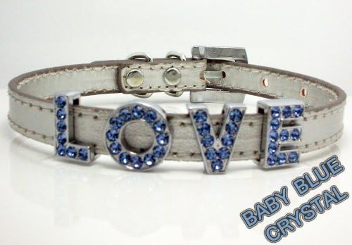 Medium Silver Matte Leather with Swarovski Grade Crystal Collar for Cat/dog with Diamante Buckle ***Customize Your Own Pet Name***