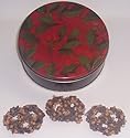 Scott's Cakes 1 lb. Dark Chocolate Covered Pretzel with Chocolate Chips & Peanut Butter Chips in a Holly Tin