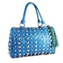 New Faux Leather Domino Bowler Handbag Turquoise