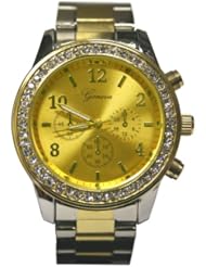 Geneva Platinum TwoTone Silver-Gold Dial 9073 Chronograph in Official Deluxe Limited Edition Gift Box