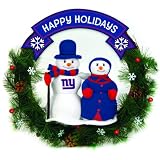20" NFL New York Giants "Happy Holidays" Snowman Couple Christmas Berry Wreath