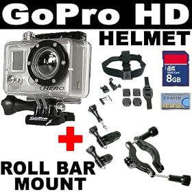 GoPro HD Helmet HERO High-Definition Waterproof Digital Camera – Will Fit On Your Helmet – (Great For Biking, Snow Boarding, Swimming, Mountain Climbing, Kayaking, Skiing, Gliding etc.) + Gopro 1.4 Inch – 2.5 Inch Roll Bar Mount (For Bike Frames, Bumper Bars, Ski/Surfboard racks, ATV, Boats, or anything else that is in the size range above) + SD 8GB Memory Card + Pay NO Shipping Fees thumbnail