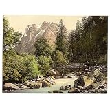Professionally Framed Schwarze Lutschine and Wetterhorn Mountain Bernese Oberland Switzerland Photo Art Print Poster - 13x19 with RichAndFramous Black Wood Frame
