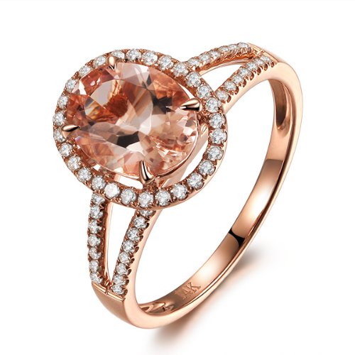 Claw Prongs Solid 14K Rose Gold Oval Cut 7x9mm Morganite (Fancy PinkVS) Halo 0.35ctw Pave Diamonds (H-SI) Split... Claw Prongs Solid 14K Rose Gold Oval Cut 7x9mm Morganite (Fancy PinkVS) Halo 0.35ctw Pave Diamonds (H-SI) Split...
