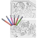 Mombella&reg; Reusable Mark-mat Coloring Mat Silicone Placemat,14*6 Inch, 2 Mats & 6 Marker Pens Value Package,3 Years+, Pretty Girl and Happy Christmas - Advanced