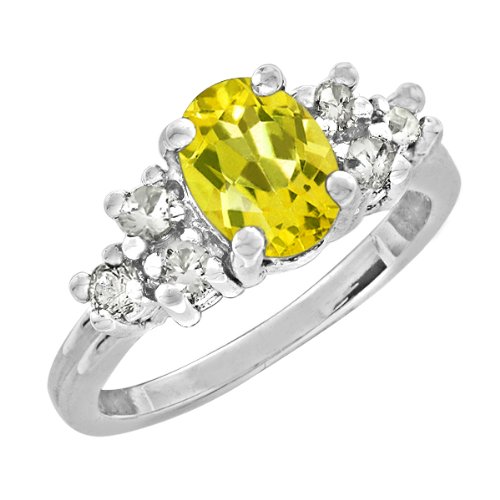 2.10 Ct 8X6 Oval Canary Mystic Topaz White Gold Ring