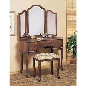 Vanity, Mirror and Bench - Toscana Antique Caramel Hand Painted - Powell Furniture -...