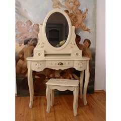 NOSTALGISCHER SCHMINKTISCH MIT HOCKER ROSENBEMALUNG PALAZZO EXCLUSIV