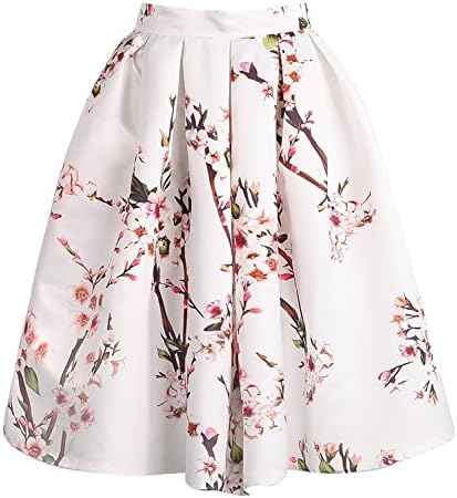 Amoin Women's White Floral Pleated Skirt [A6354],White,Small