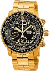 Seiko Flight Chronograph Gold-Tone Steel Mens Watch SNA414