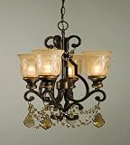 Crystorama Golden Teak Strass Crystal Draped on a Wrought Iron Chandelier Handpainted with a Amber G