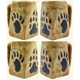 Set Of Four MARA Coffee Tea Cup STONEWARE Dinner SQUARE Mug BEAR Wolf PAW PRINT Design by CollectibleXchange