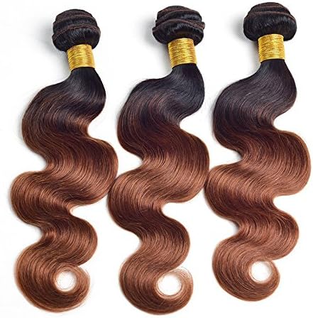 Everydaywigs 100% Brazilian Virgin Human Hair Weaves Ombre Color Virgin Hair Loose Wave(28 Inch, Natural Black(#1b) to Medium Dark Brown Boby Wave)