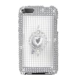 Sparkling Silver with Silver Emblem Heart Full Diamond Rhinestone Snap on Hard Skin Back Cover Case for Apple Ipod Touch Itouch 2nd Gen 3rd Gen