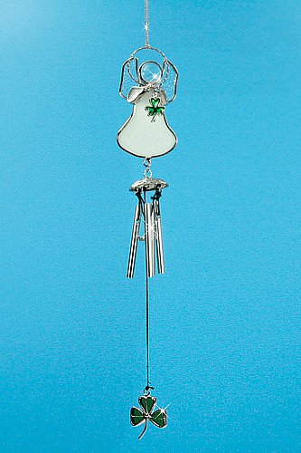 Irish Angel Suncatcher Wind Chime Stained Glass with Shamrock and Chimes Irish Angel Suncatcher Wind Chime Stained Glass with Shamrock and Chimes