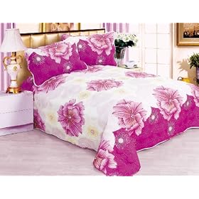 3 Pieces Pink, Purple, With White Poppy Flower Bedspread/quilt/coverlets Bedding Set for King Size Bed