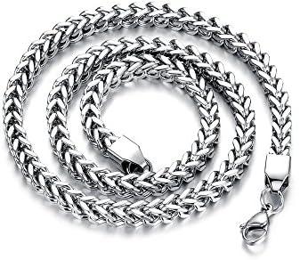 Eburé High Quality Silver or 18k Gold over Stainless Steel Braided Chain Necklace Fashion Chunky Heavy Metal (White)