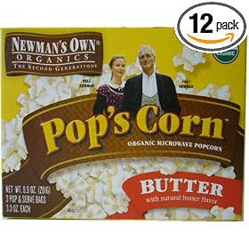 Newman's Own Organics Pop's Corn Organic Microwave Popcorn, Butter, 3-Count Boxes (Pack of 12)