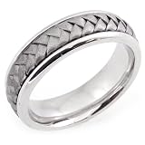 14K. White Gold Leaf Braided Design Comfort Fit Wedding Band Ring