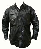 Mens Black Leather Perforated Long Sleeve Shirt - Leatherbull (Free U.S. Shipping)