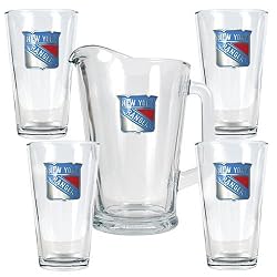 New York Rangers NHL 4pc Pint Ale Glass & 60oz Pitcher Set - Primary Logo by Great American Products
