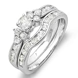 14K White Gold Round White Diamond Engagement Bridal Ring Set