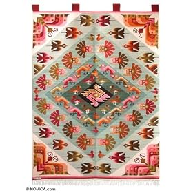 Wool tapestry, 'Birds and Butterflies from My Home' by NOVICA
