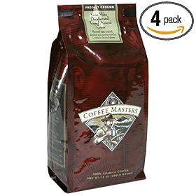 Coffee Masters Flavored Coffee, Toasted Almond Creme Decaffeinated, Swiss Water Processed, Ground, 12-Ounce Valve Bag, (Pack of 4)