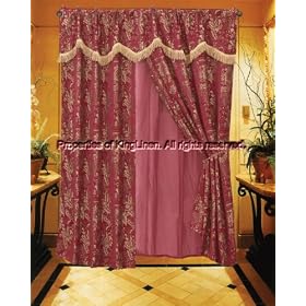 RED CHENILLE Curtain Set w  Valance Sheer Tassels by KingLinen