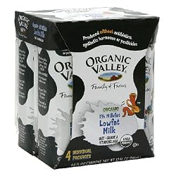 Organic Valley Organic 1% Milk, 8-Ounce, 4-Count Single-Serve Aseptic Packages (Pack of 6)