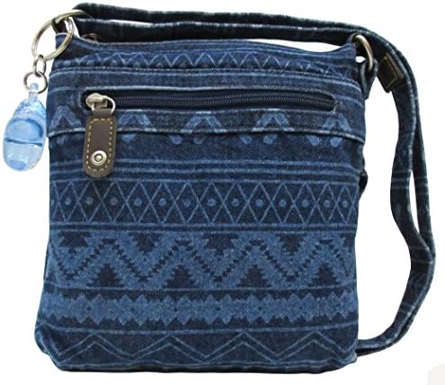 Saddle River Women's Fabric Zipper Passport Handbag in Aztec Stonewash Denim (with FREE Keychain)
