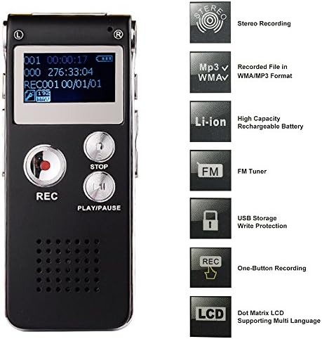 Cdgyot Rechargeable 8gb 650hr Digital Audio Voice Recorder Dictaphone Mp3 Player/microphone Jack