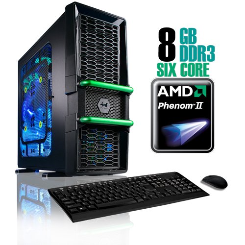 CybertronPC Maelstrom 2240BBGL, Black/Green, CrossFire Graphics, AMD Phenom II 6-Core 3.2GHz, 8GB DDR3, 1TB Hard Drive, DVDRW, 2x ATI Radeon HD5830, 750W Watt Power Supply, No O/S, 1 Year Parts & Labor Warranty