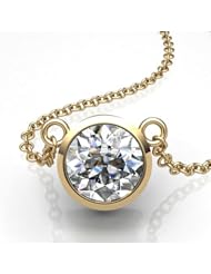14KT Yellow Gold Full Bezel Set 3ctw Round Diamond Solitaire Pendant suspended on 18 Cable Chain 3 CTW