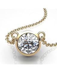 14KT Yellow Gold Full Bezel Set 1 1/2ctw Round Diamond Solitaire Pendant suspended on 18 Cable Chain 1 1/2 CTW