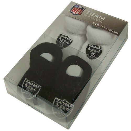 OAKLAND RAIDERS EMBROIDERED LOGO COTTON BABY BOOTIES SET 0-3 MOS
