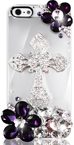 Bling iPhone 5s Case, Bling iPhone 5 Case, TEAM LUXURY® 3D Swarovski Crystal Amethyst Diamond Cross Case Cover [5th Generation] (100% Handcrafted by TEAM LUXURY® in USA) + FREE "TL Premium Screen Guard"