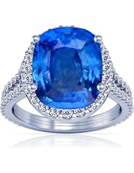 Platinum Cushion Cut Blue Sapphire Ring With Sidestones