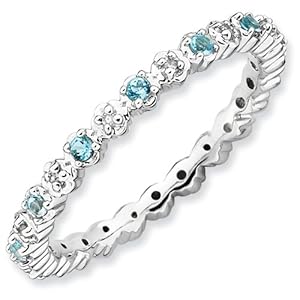 Genuine IceCarats Designer Jewelry Gift Size 6.00 Sterling Silver Stackable Expressions Blue Topaz & Diamond Ring In Sterling Silver.