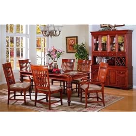 7pc Country Oak Finish Wood Dining Room Table and Chair Set by visiondecor Furniture