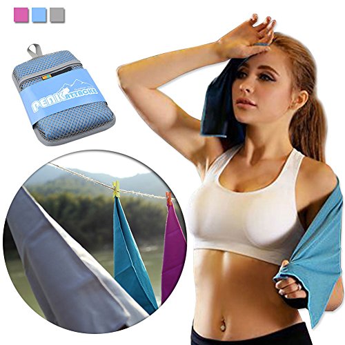 PeakAttacke Outdoor Fast Drying Microfiber sports Towel Easy to Carry and Ultra Light for Camping, Travel, Running, Yoga, Fitness, Golf 1 Pack/2 Pack
