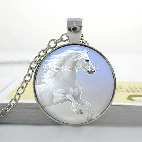Lawrence Painting Art Glass White Horse Necklace Pendant Silver Gifts For Girls Little Princess Jewelry Glass Photo Charm Pendant Necklaces