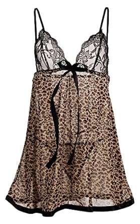 Finejo Women's Plus Size Leopard Babydoll Lingerie and G-string Black ... Finejo Women's Plus Size Leopard Babydoll Lingerie and G-string Black ...