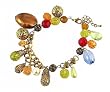 Bracelet - B172 - Assorted Beads - Charm Style ~ Antique Gold Tone